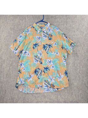 Izod Saltwater Mens XXL Hawaiian Shirt Floral Print Short Sleeve